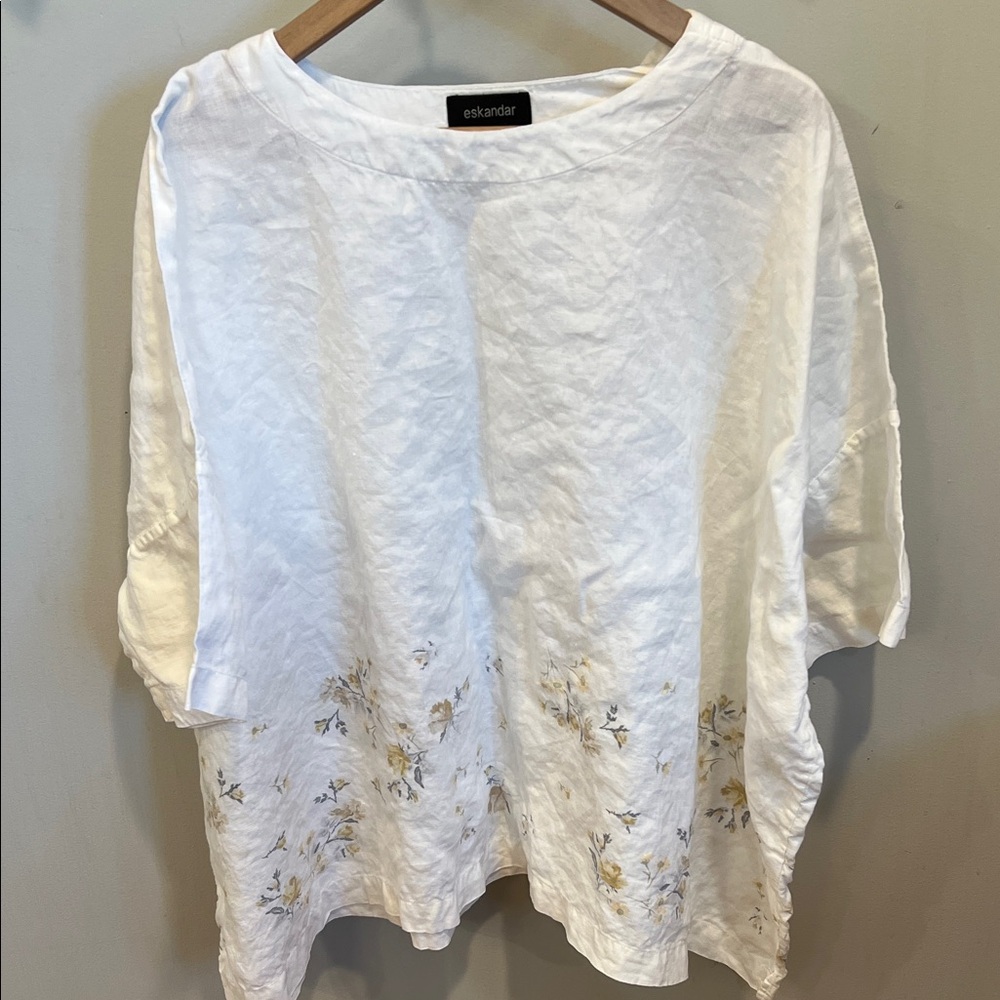 Eskandar Linen Floral Tunic Lagenlook
